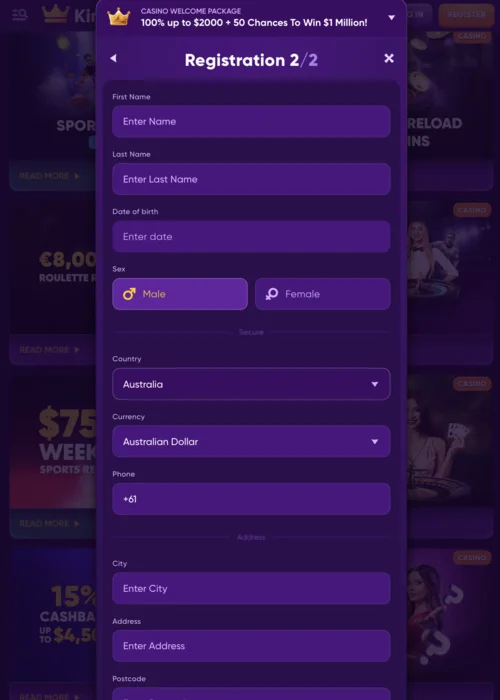 Registration in Kingmaker Casino